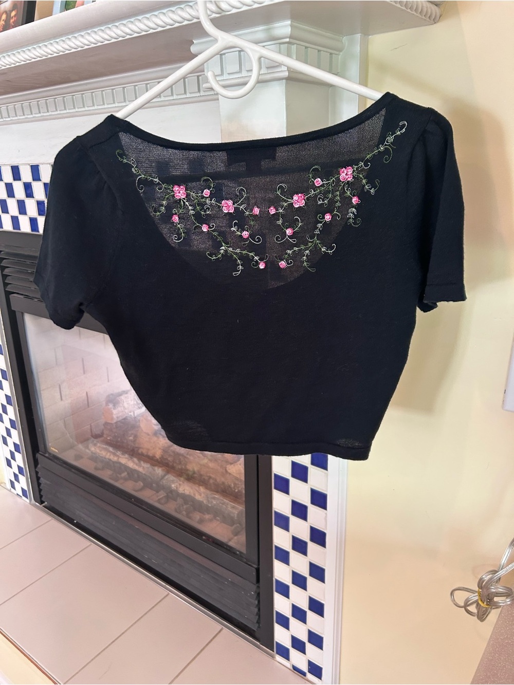 Betsey Johnson Black Embroidered Floral  shrug/cardigan sweater